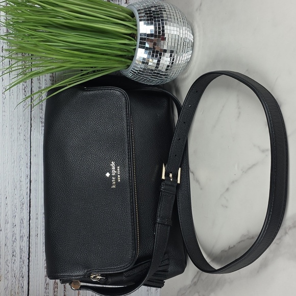 KATE SPADE BLACK PEBBLED LEATHER FLAP SHOULDER‎ CRPSSBODY BAG GUC - Picture 3 of 9